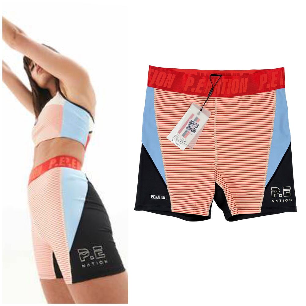P.E Nation Roll Shot 5" Bike Short NWT Womens L Red Black Athletic Sporty NEW